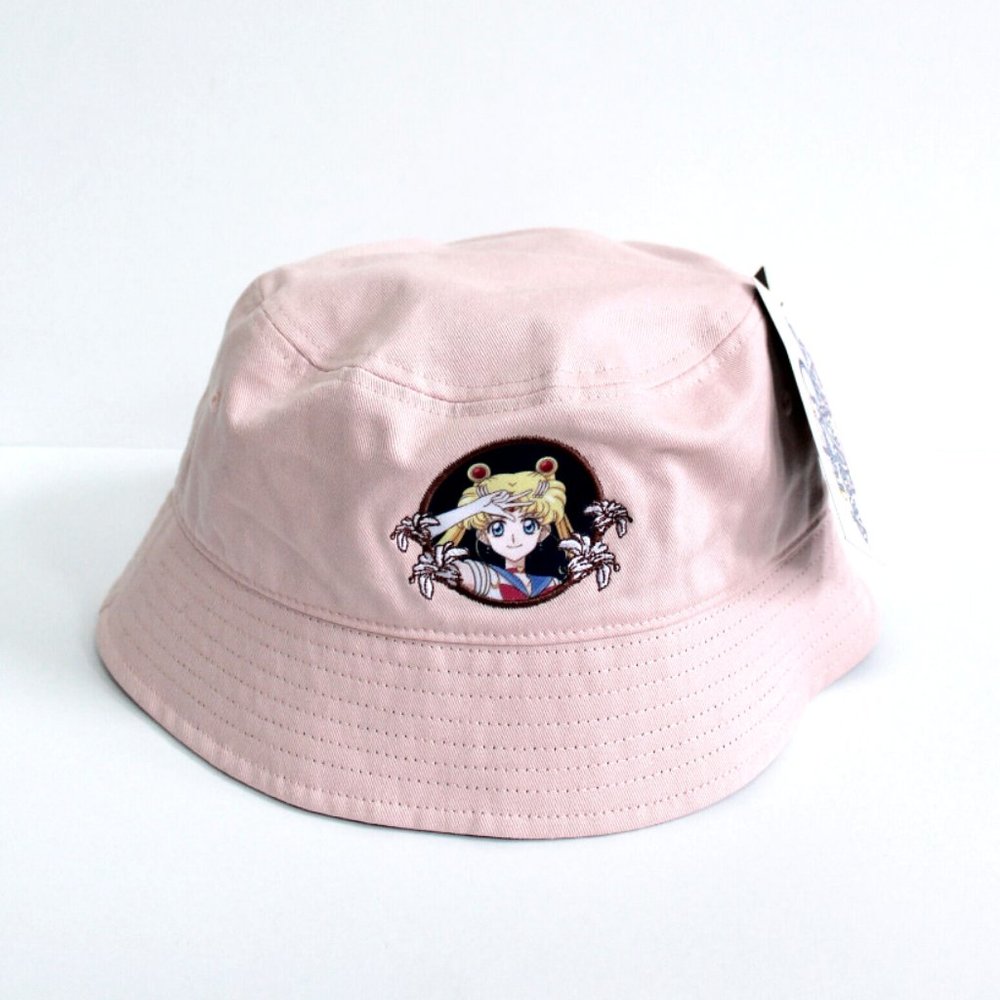 Sailor Moon Pink Rose Embroidered Patch Bucket Hat One Size
